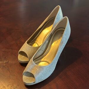 Silver glitter Peep heels